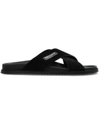 Dolce & Gabbana - Suede Slides With Logo Patch - Lyst