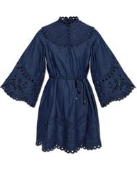 Zimmermann - Denim Dress With A Waist Belt - Lyst