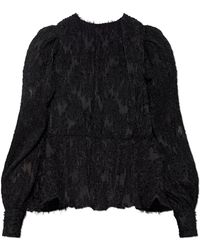 Ganni - Pleated Blouse With Puff Sleeves - Lyst