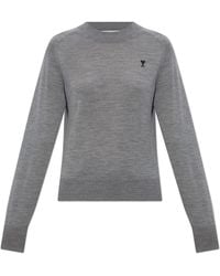 Ami Paris - Wool Sweater With Embroidered Logo - Lyst
