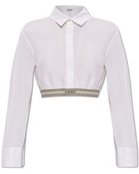 Loewe - Cropped Branded-hem Cotton Shirt - Lyst