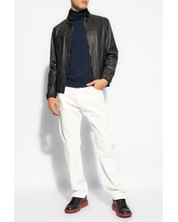 Emporio Armani - Leather Jacket With Stand-Up Collar - Lyst
