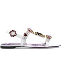 Dolce & Gabbana - Leather Sandals With Shimmering Crystals - Lyst