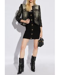 Balmain - Leather Jacket With Print - Lyst