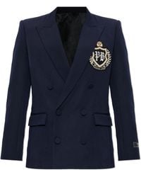 Balmain - Double-Breasted Blazer With Applique - Lyst