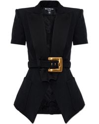 Balmain - Wool Blazer With Decorative Belt - Lyst