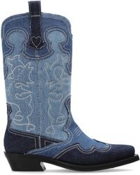 Ganni - Denim Heeled Ankle Boots - Lyst