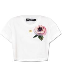 Dolce & Gabbana - Cropped Top With Silk Appliqué, - Lyst