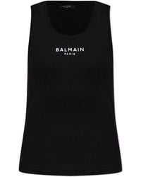 Balmain - Ribbed Top With Embroidered Logo - Lyst