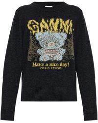 Ganni - Sweater With Colorful Pattern And Logo - Lyst