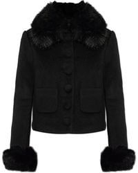 Self-Portrait - Wool Jacket With Faux Fur - Lyst