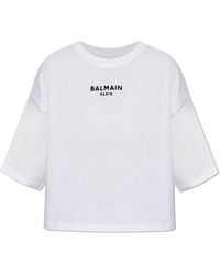 Balmain - Cropped T-Shirt With Embroidered Logo - Lyst