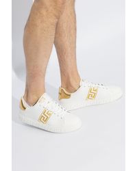Versace - Greca Motif Calf Leather Sneakers - Lyst