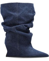 Balmain - Denim Wedge Ankle Boots - Lyst
