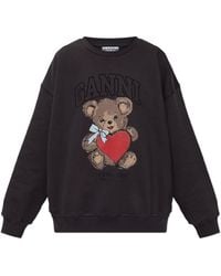 Ganni - Sweatshirt With Print And Shimmering Sequins - Lyst