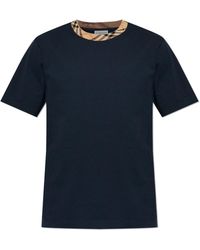 Burberry - T-Shirt With Checked Trim - Lyst