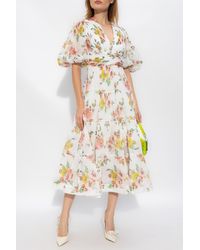 Zimmermann - Pleated Dress With Floral Motif - Lyst