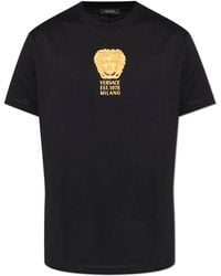 Versace T Shirt With Rhinestone 90's Vintage Logo in Black