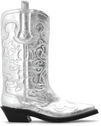Ganni - Cowboy Boots With Stitching Details, - Lyst