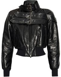 McQueen - Leather Jacket With Stand-Up Collar - Lyst