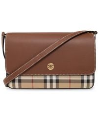 Burberry - Penny Foldover E-canvas & Leather Shoulder Bag - Lyst