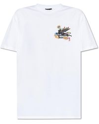 Etro - T-Shirt With Colorfully Embroidered Logo - Lyst
