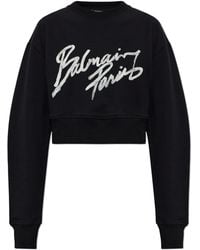 Balmain - Cropped Sweatshirt With Printed Logo - Lyst