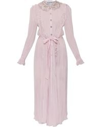 Self-Portrait - Pleated Dress With Shimmering Embellishments On The Collar - Lyst