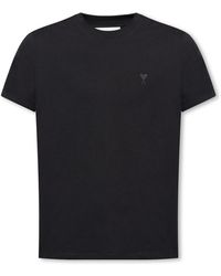 Ami Paris - Logo-embroidered Cotton T-shirt - Lyst
