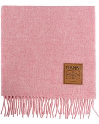 Ganni - Wool Scarf With Logo - Lyst