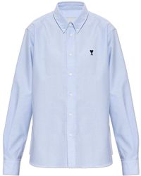 Ami Paris - Cotton Shirt With Embroidered Logo - Lyst