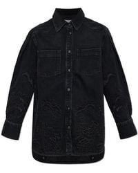 Ganni - Denim Shirt With Floral Motif - Lyst