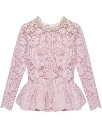 Self-Portrait - Lace Peplum Top - Lyst