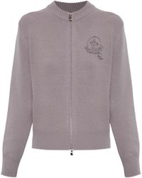 Moncler - Wool Cardigan With Embroidered Logo - Lyst