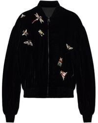 Balmain - Velvet Bomber Jacket With Appliqués - Lyst