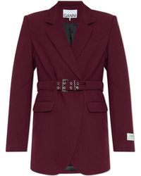 Ganni - Blazer With Belt - Lyst