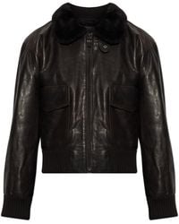 Victoria Beckham - Leather Jacket With A Fur Collar - Lyst