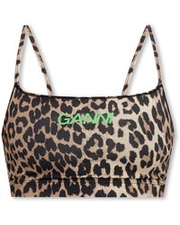 Ganni - Cropped Sports Top With Logo, - Lyst