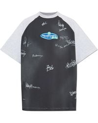 Balenciaga Handle With Care Patched Sleeves T-Shirt in Blue