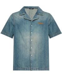 Balmain - Denim Shirt With Short Sleeves - Lyst