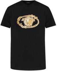 Versace - T-Shirt With Shimmering Appliqués - Lyst