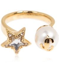 Jimmy Choo - Ring With Pearl And Shimmering Crystals - Lyst