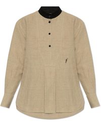 Ferragamo - Linen Top With A Stand-Up Collar - Lyst