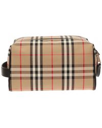 Burberry Patterned Wash Bag Unisex Beige - Natural