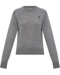 Ami Paris - Wool Sweater With Embroidered Logo - Lyst