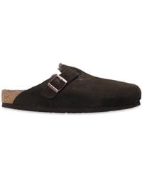 Birkenstock - 'Boston Vl Shearling' Suede Slides - Lyst