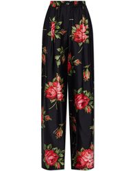 Dolce & Gabbana - Silk Trousers With Floral Motif - Lyst