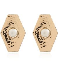 Self-Portrait - Brass Earrings With Glass Pearl - Lyst