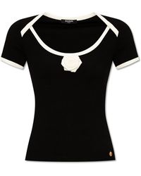 Balmain - T-shirt With A Rose-shaped Appliqué, - Lyst