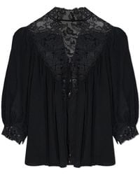 Chloé - Silk Top With Lace Inserts - Lyst